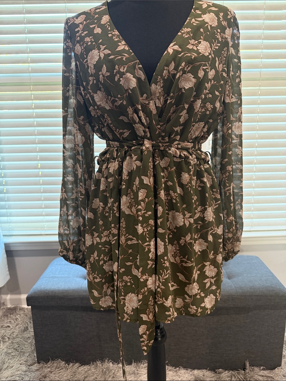 Floral Romper in Olive Green